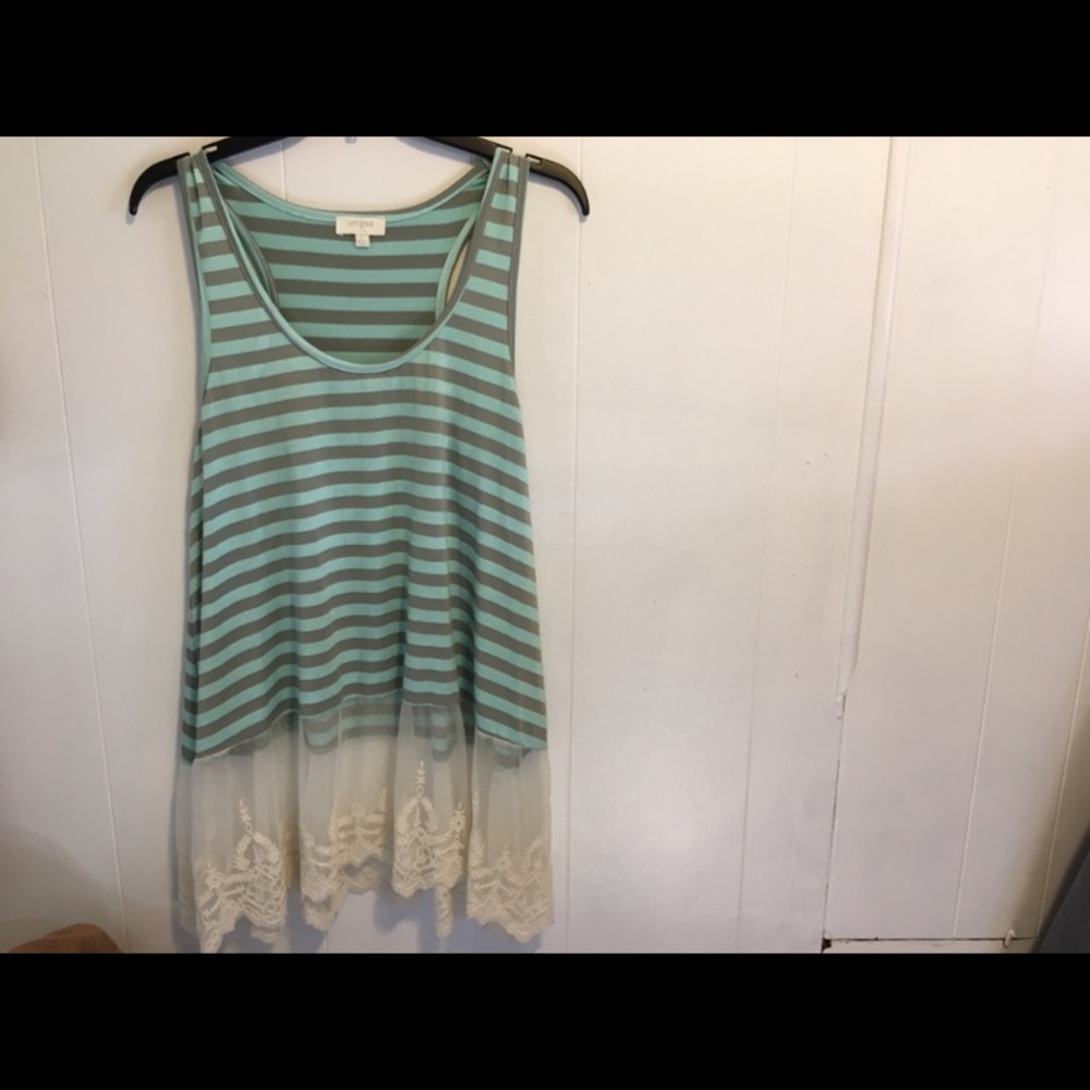 Blue and gray striped tunic tank